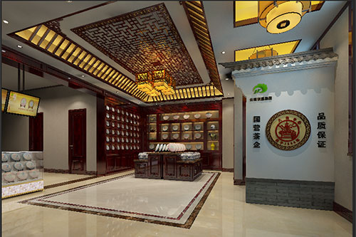 靖江古朴典雅的中式茶叶店大堂设计效果图
